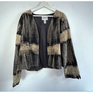 Chico's Womens Embroidered Velvet Brown Black Blazer Jacket Size 2 Lightweight